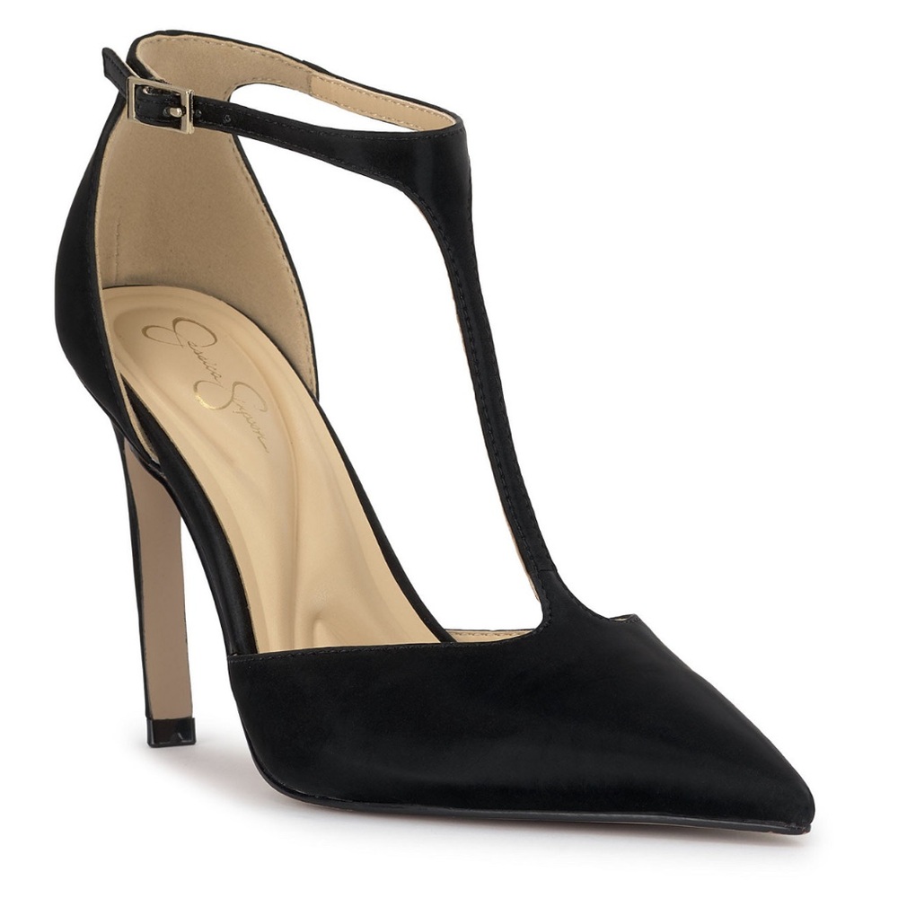 ✅ Women's Black Pointed-Toe T-Strap Heels - Classic Evening Pumps